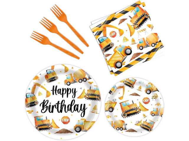 96 Pcs Construction Plates & Napkins - Party Decorations & Birthday Supplies