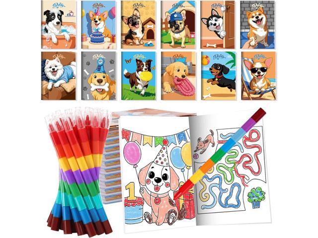 BenLouis 12 Dog Mini Coloring Books Kids with 12 Stacking Crayons Cute Puppy Party Favors Small Activity Books Bulk for Kids Pet Paw Party Gift...