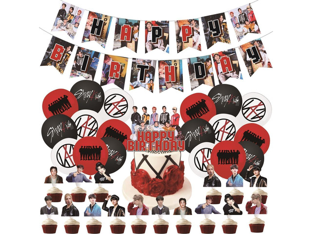 Stray Kids Merch 5 Star Party Decorations Include Happy Birthday Banners, Cake Toppers, Cupcake Toppers, Balloons