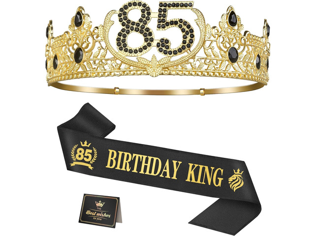 Asija 85th Birthday Gifts for Men, 85th Birthday Decorations for Men, Party Decor Supplies including King Crown & Sash & Greeting Card