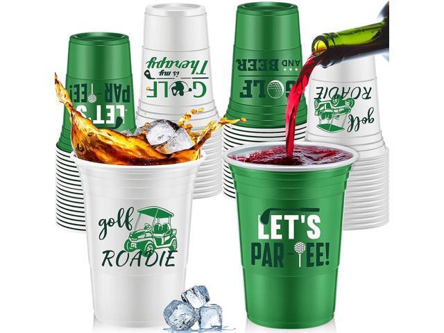 Norme 48 Pcs Golf Party Decorations Cups Bulk 16 oz Golf Ball Thick Plastic Disposable Green and White Cups Cold Drink Wine Ice Coffee for Golfs.