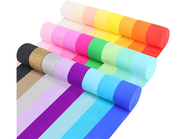 24 Rolls Crepe Paper Streamers, 24 Colors Rainbow Pastel Streamers Party Supplies for Birthday Party Baby Shower Rainbow DIY Christmas Halloween...