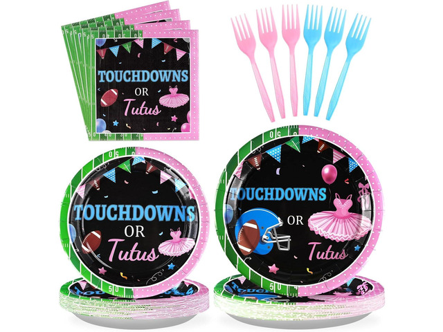 96 Pcs Football Gender Reveal Party Supplies Touchdown or Tutus Gender Reveal Plates and Napkins Tableware Set Ballet or Football Gender Reveal...
