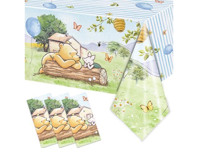 3PCS Blue Winnie Bear Baby Shower Tablecloths, Bear Baby Shower Winnie Bear Tablecloths Party Supplies for Guests