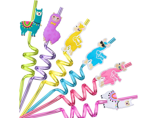 24 Llama Straws Party Favors for Llama Alpaca Birthday Party Supplies Decorations, with 2 Cleaning Brush