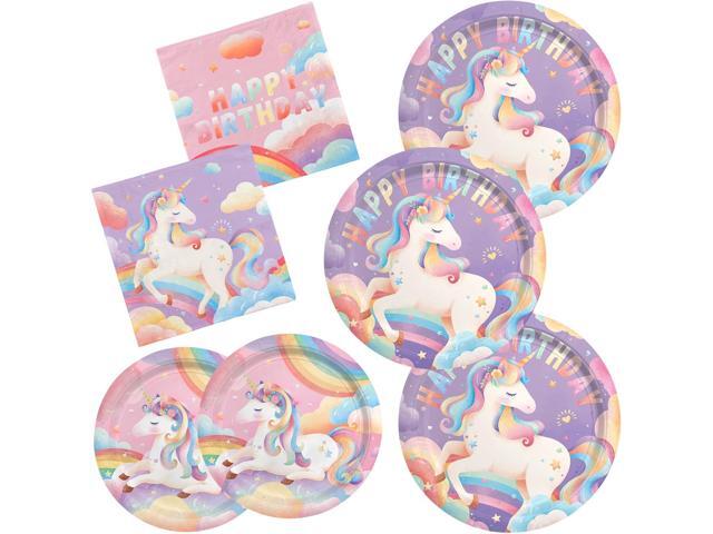 Unicorn Party Supplies Set for 16 - Unicorn Birthday Decorations with Dinner & Dessert Plates Napkins - Ideal birthday Party Favors & Decor Kit