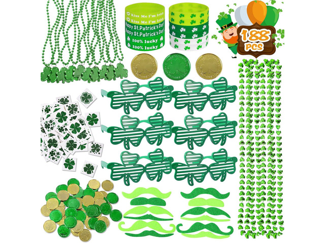 Max Fun 188Pcs St Patricks Day Accessories Party Favors Set, Saint Patricks Day Decorations Irish Decor for Kids, Green Beads Shamrock for Parades...