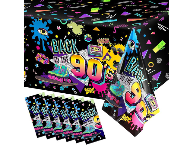 Tegeme 6 Pcs 90s Plastic Party Table Cover Back to the 90's Tablecloth 90s Birthday Party Decoration the 90's Hip Hop Supplies Throwback Birthday...