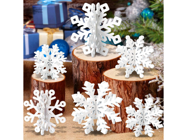 OuMuaMua 6 Set Snowflake Christmas Table Decorations - 12pcs White Wooden 3D Snowflake Decor Tabletop Centerpiece for Christmas Party Supplies Home...