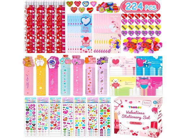 Thuodo 28 Pack Valentines Day Stationery Set for Kids Valentines Day Gift Card School Classroom Exchange Gifts Party Favors Supplies