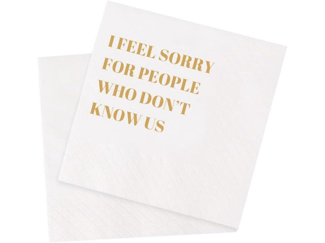 Funny Cocktail Napkins 100Pcs Funny Quotes Saying Disposable Paper Party Napkins 4.5 x 4.5 Two-ply (I Feel Sorry For People Who Dont Know Us Napkins)
