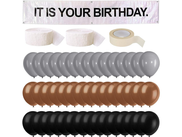 It is Your Birthday Banner, The Office Theme Infamous Husband Birthday Party Decorations,Grey Brown Black Latex Balloons,White Crepe Streamer Rolls...