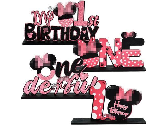 TONIFUL Pink Mouse 1st Birthday Party Supplies 1st Table Centerpieces Pink Mouse Theme Design Sturdy Wooden for Girl ONE Year Old Birthday Favors...
