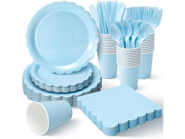 Vyntra 175 Pcs Light Blue Disposable Paper Plates and Napkins Set for 25, 9' Dinner Plates & 7' Dessert Plates, Tableware for Baby Shower,.