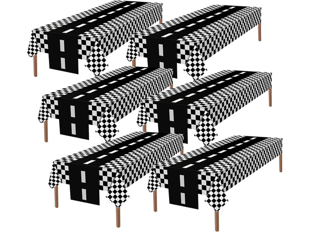 Tallew Checkered Car Party Supplies Disposable Tablecloth Plastic Table Cover Black and White Checkered Race Table Runner for Racing Birthday Party...