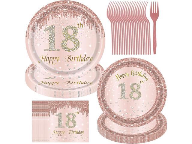 18th Birthday Decorations for Girls, Rose Gold Plates and Napkins, Pink Paper Party Supplies for Women – 96PCS Set Serves 24 Guests