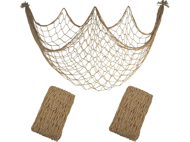 2 Pack Fish Net Decorations - 80x40 Inch Brown Fishing Net Decor for Under The Sea Hawaiian Beach Themed Party, 3mm Thick Natural Cotton Versatile...
