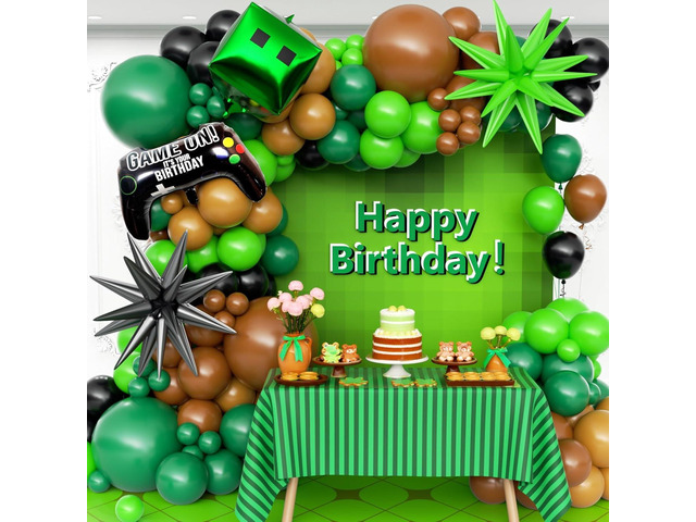 158Pcs Pixel Balloon Garland Arch Kit - Video Game Party Decorations with 18 12 10 5 Different Sizes Green Brown Black Latex Balloons for Pixel...