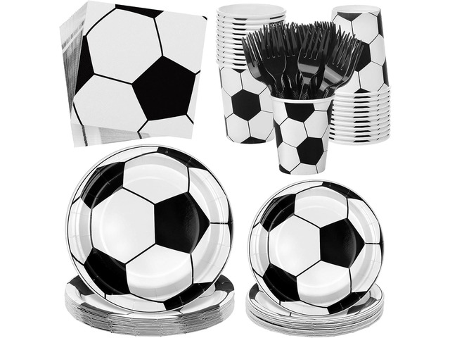 Kochorie 144 Pieces Soccer Party Tableware Sets Including Disposable Plates Napkins Cups Forks Serves 24 for Soccer Games Sports Birthday Party...