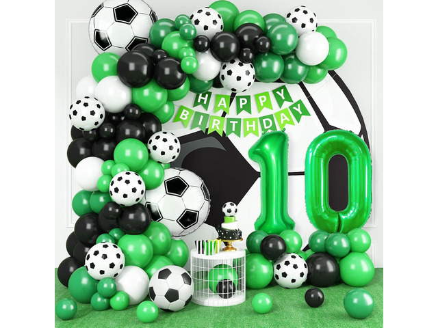 10th Birthday Soccer Balloon Arch,10th Soccer Garland Kit with Green Number 10 Balloon Football Balloons for Boys Kids 10 Birthday Party Decorations