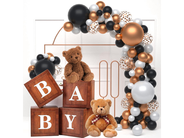 Wood Baby Shower Boxes Party Decorations - 4 Wood Grain Brown Blocks with Printed BABY Letters, Gender Reveal Backdrop,Teddy Bear Baby Shower...