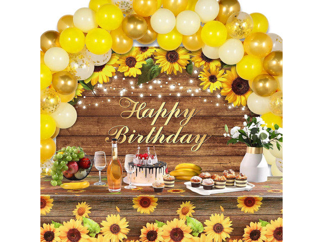 Tiamon 53 Pcs Sunflower Birthday Party Decorations 50 Gold Yellow Balloons Arch Garlands Kit, 1 Happy Birthday Backdrop Banner, 2 Sunflower Plastic...