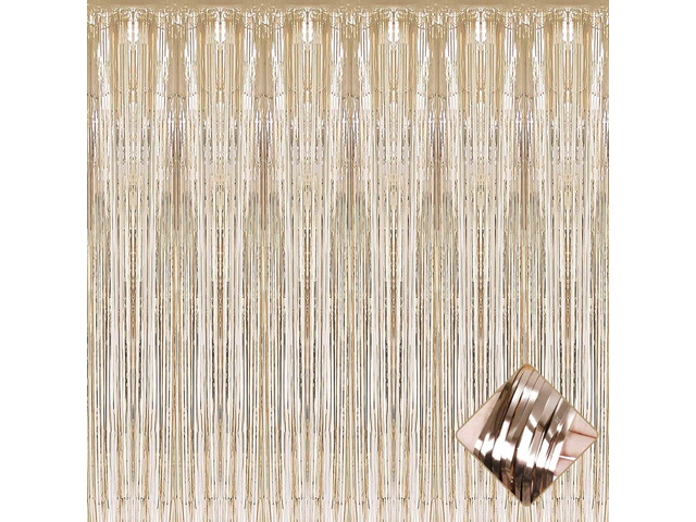 Champagne Gold Foil Fringe Curtain Backdrop, 4 Pack, 3.2Ft x 9.8Ft, Polyester (Mylar), for Party, Photo Booth Props, Birthday, Wedding, Christmas...