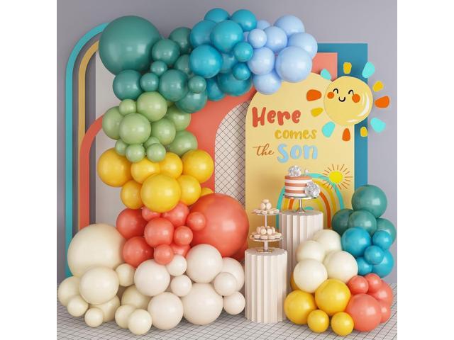 Retro Boho Balloon Arch Garland Kit, 163Pcs Retro Blue Orange Mustard Yellow Balloon Arch Garlands for First Birthday Theme Boho Colorful Baby...
