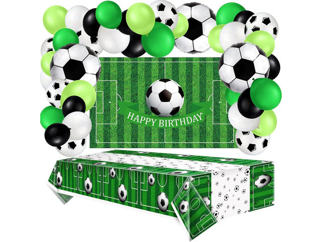 86 Pcs Soccer Birthday Party Decorations Includes Soccer Balloon Birthday Banner Backdrop Tablecloth for Sports Event Party Supplies