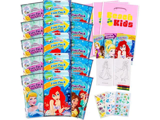 Set Of 15 Princess Play Packs Fun Party Favors Coloring Book Crayons Stickers Plus Loot Bags, Door Hanger