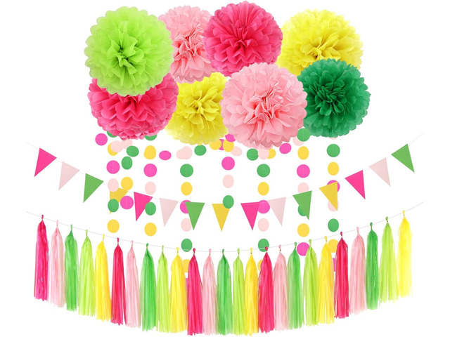 Hawaii Pool Party-Decorations Streamers - 35pcs Tissue Pom Poms,Tropical Jungle Birthday Supplies Bachelorette Tassel Garland Banner,Summer Beach...