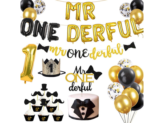 Mr Onederful 1st Birthday Party Decorations Supplies - Glitter Onederful Cake Cupcake Toppers Mr Onederful Foil Balloons 1st Birthday Crown for...