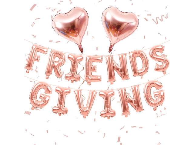 Jobkoo Friendsgiving Balloons Friends Giving Party Decorations 16 Inches Tall Rose Gold Heart Friendsgiving Foil Mylar Balloon Letter Banner for...