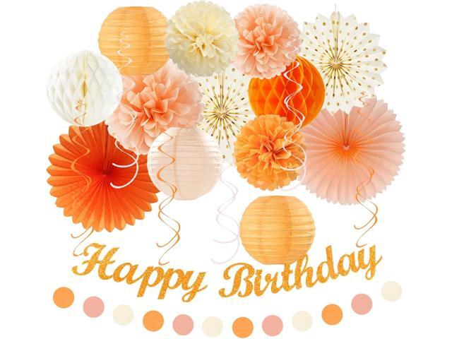 Orange-Beige Fal Boho Birthday Party-Decorations - 21pcs Autumn One Two Sweet Peach Happy Banner,Girls Groovy Paper Streamers Lanterns...