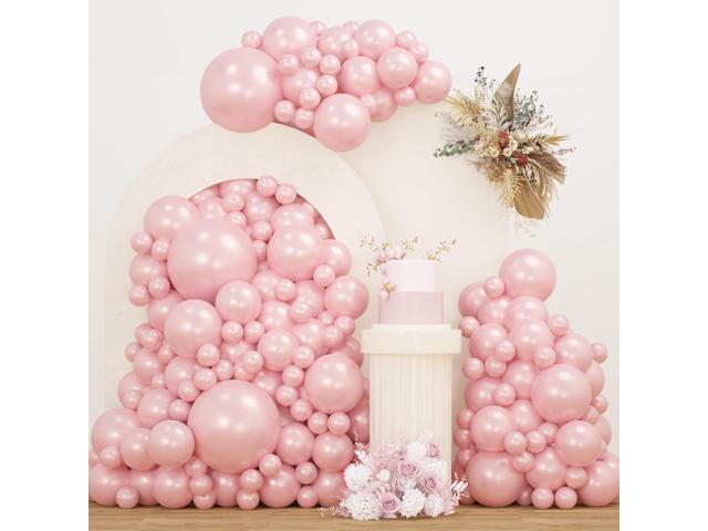 Pearl Pink Double Stuffed Balloons Different Size 115Pcs 5/10/12/18 Inch Pearl Light Pink Balloons Garland kit for Birde to be Wedding Engagement.