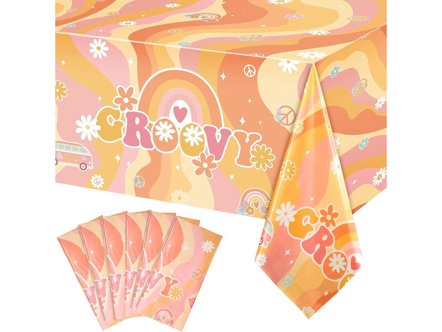 Tiamon 6 Pieces Rainbow Plastic Groovy Tablecloths Retro Hippie Table Covers for Rectangle Table, Disposable Daisy Flower Rainbow Party Decorations...