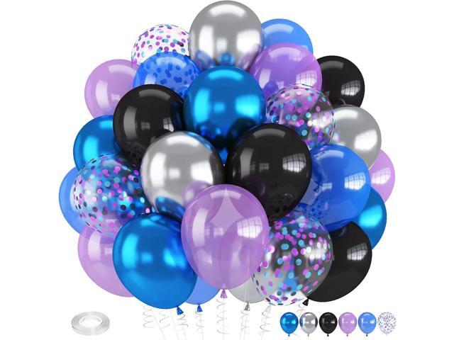 Black Blue and Purple Balloons, 12 Inch Metallic Blue Purple Black and Silver Confetti Balloons for Kids Boys Outer Space Astronaut Birthday Baby...