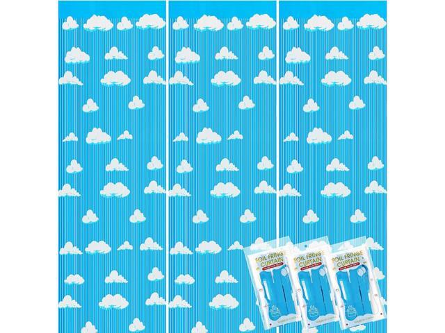 XunYee Blue Sky White Clouds Birthday Party Supplies, Clouds Theme Tinsel Foil Fringe Curtains Toy Party Supplies, Cartoon Story Backdrop for Baby...