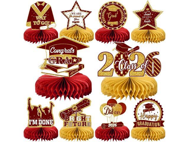 10PCS Graduation Party Decorations Class of 2026 Congrats Grad Table Centerpieces Congratulate Graduation Honeycomb Table Toppers for Graduation.