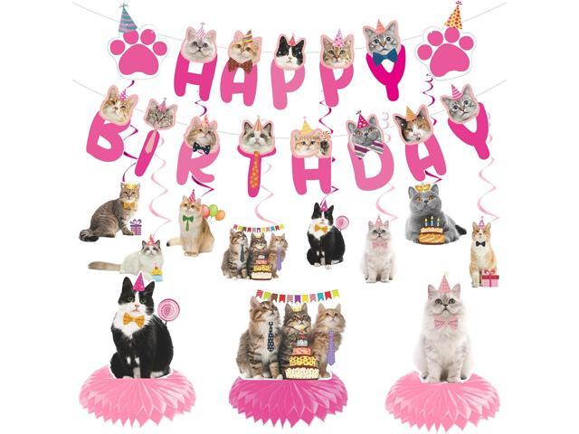 Cat Birthday Party Hanging Swirls - NOVBAUB 20PCS Lovely Pink Cat Birthday Party Supplies Honeycomb Centerpieces Cute Cat Theme Birthday Party.