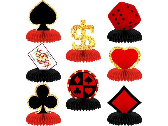 8 Pieces Casino Birthday themed Party Decorations Set, Poker Honeycomb Centerpieces Honeycomb Table Centerpieces Playing Card Sign Decoration for.