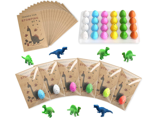 Dinosaur Party Favors Funny Mini Dinosaur Toys Dinosaur Birthday Party Supplies 24 Pack Dino Eggs and 24 Hatching Card Bulk Gifts Novelty Birthday...