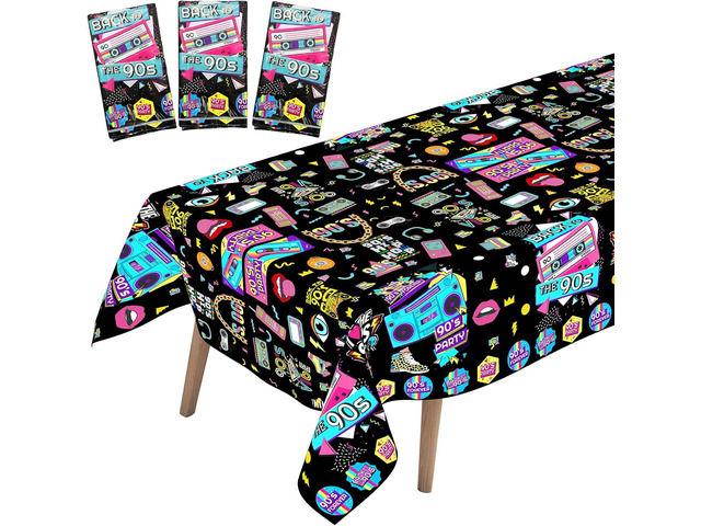 3 Pack 90s Party Tablecloth, Back to 90s Hip Hop Party Birthday Table Cover for 1990s Theme Party Decorations Supplies