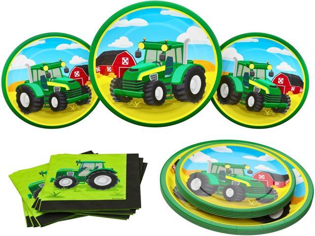 Blue Orchards Tractor Party Plates and Napkins (52 pieces for 16 Guests) - Farm Animal Party Supplies, Tractor Theme Baby Shower