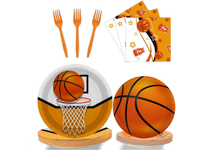 96 Pcs Basketball Plates &Party Supplies Including Plates and Napkins Party Supplies, Forks Basketball Birthday Decorations