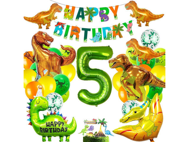 Dinosaur Birthday Party Supplies, Dinosaurs Party Decorations 5 Year Old Foil Balloons for Boys and Girls,Include Balloons, Foil...