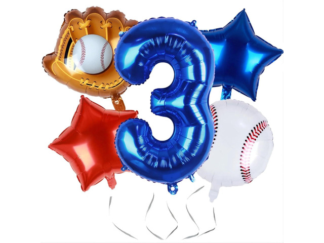 Baseball Balloons 3rd Birthday Decorations for Boys Baseball Birthday Decoration Sports Theme Party Supplies, 32Inch Foil Mylar Number 3 Balloon...