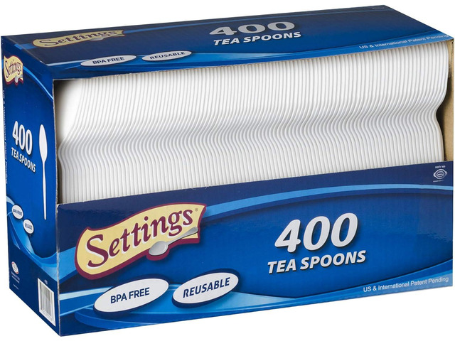 Settings Disposable Plastic Teaspoons 400 Count - Heavy Duty White BPA-Free Plastic Cutlery for Coffee, Dessert, Parties, Catering & Everyday Use -...