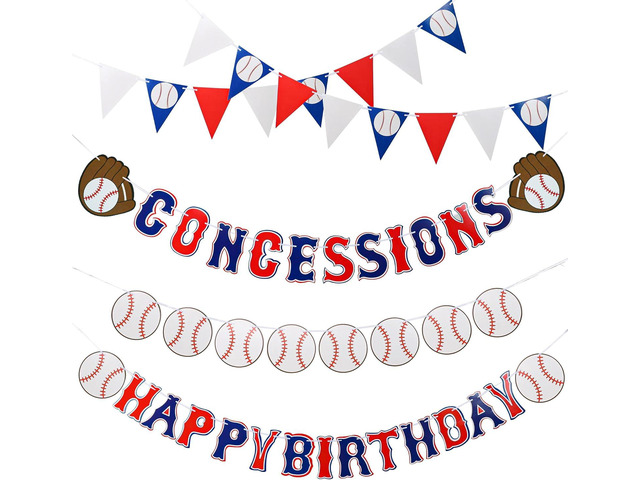 Set of 5 Baseball Birthday Banners Baseball Sports Paper Garlands Pennant Bunting Flag Decor Concessions Party Sign for Party Supplies Boys and Girls