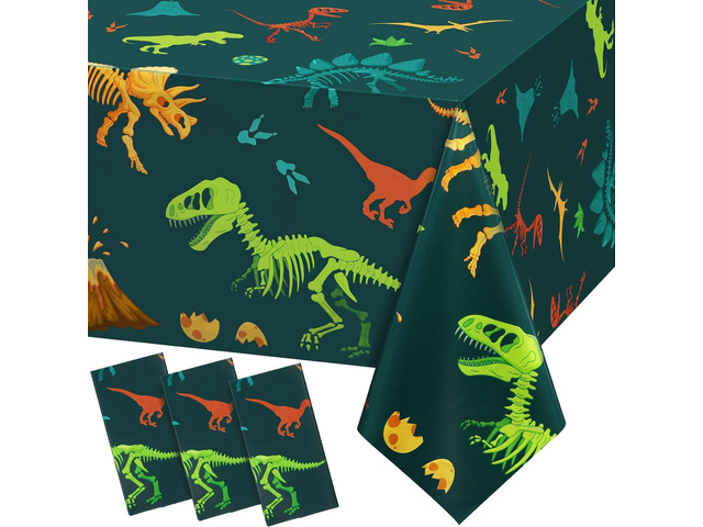 Tudomro 3 Pcs Dinosaur Plastic Party Tablecloth Dinosaur Birthday Table Cover Decorations Disposable Table Cover for Birthday Party Supplies, 54 x...